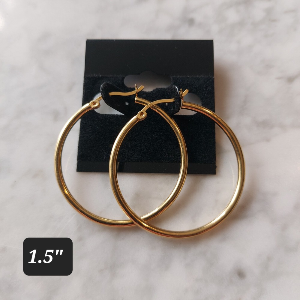 SLC 925 Sterling Silver Gold Plated 1.5 Inch Round Hoop Earrings Women 2.4g